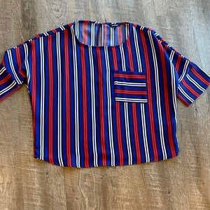 Express Vertical Striped Oversized Cropped Shirt